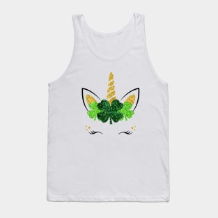 Unicorn Face Patrick Day Animals Four Leaf Unicorn Tank Top